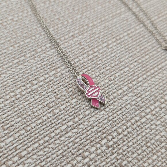 18 Inch Sterling Silver Breast Cancer Pink Ribbon Rustic Necklace A4747 - Picture 3 of 8